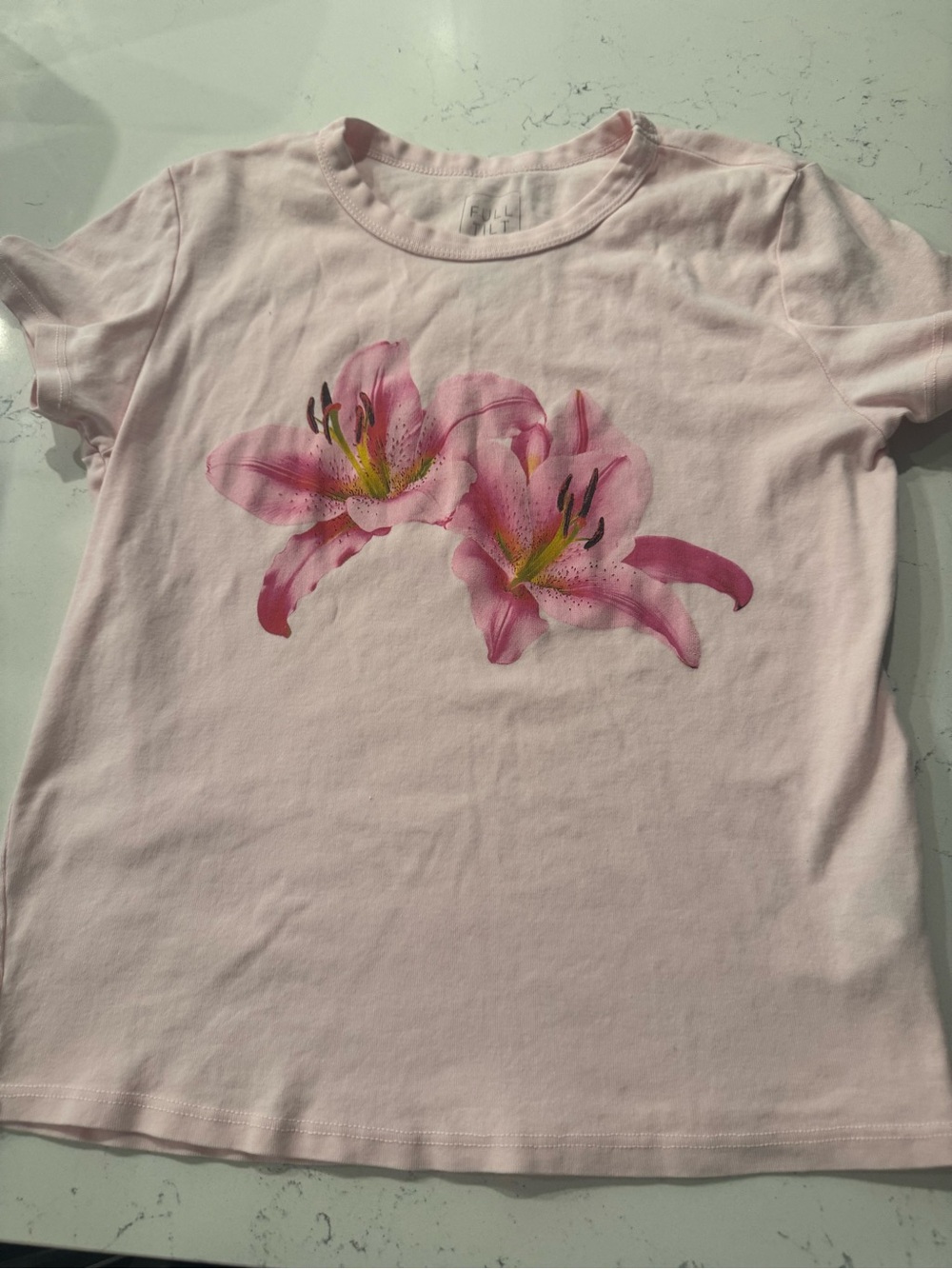 Full Tilt Pink Tee with Pink Lily Graphic